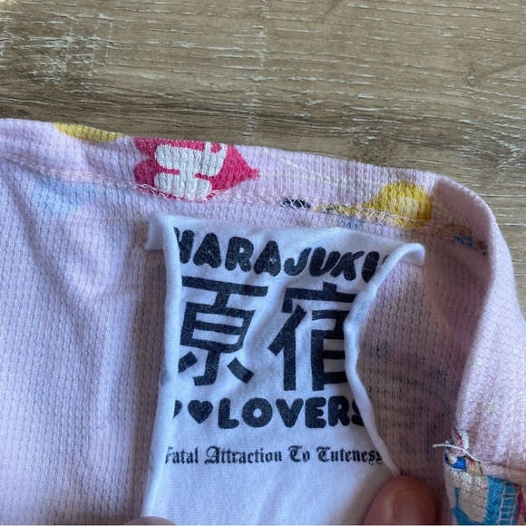 Y2K Harajuku Lovers pink thermal waffle knit  long sleeve teeshirt Kawaii - Picture 3 of 4